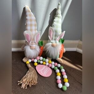 Hobby Lobby Two Easter Bunnies Gnomes with Happy Easter Decorative Beads